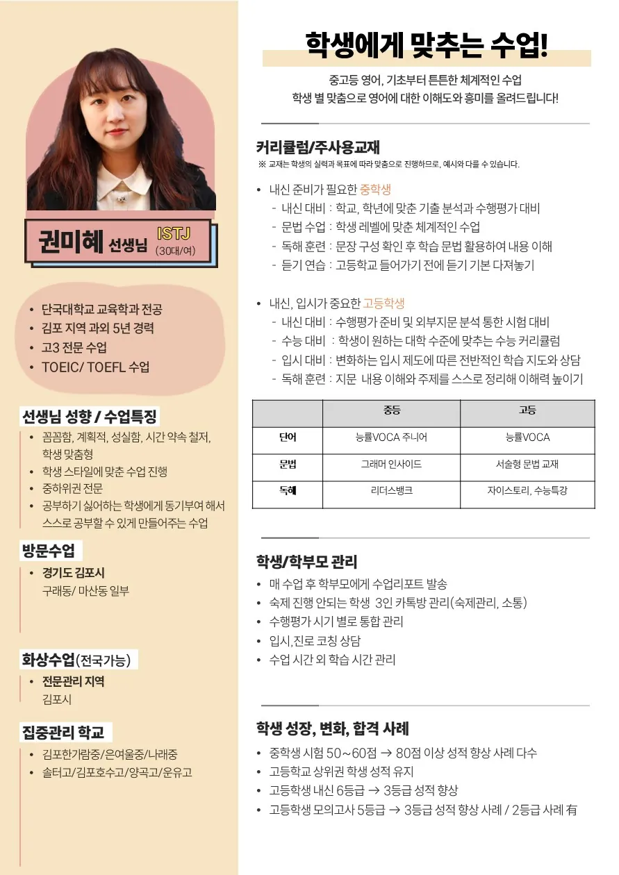 권미혜 코치가 직접 작성한 소개서