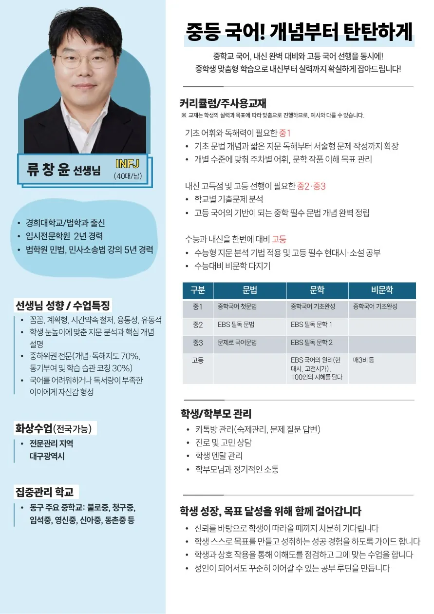 류창윤 코치가 직접 작성한 소개서