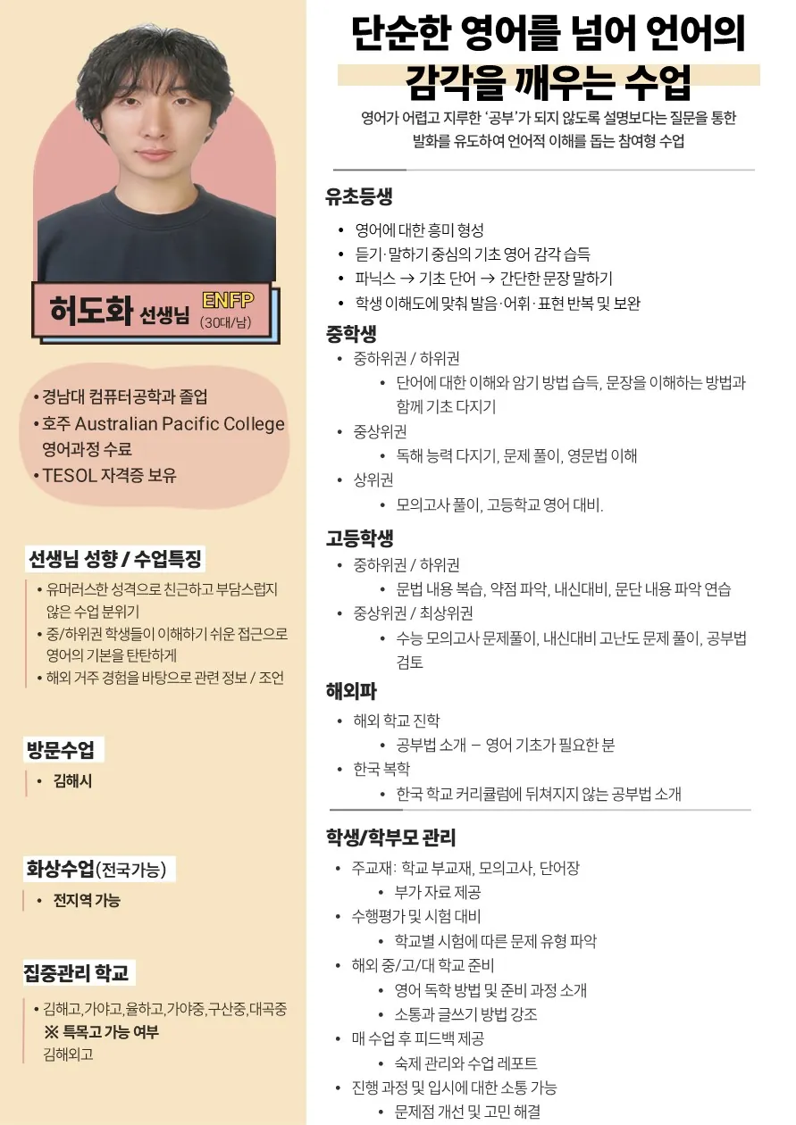 허도화 코치가 직접 작성한 소개서