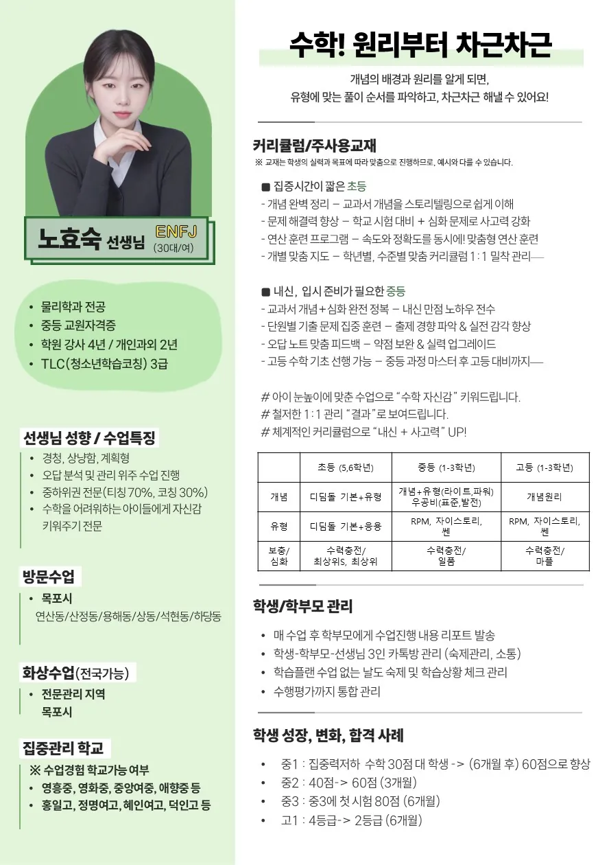 노효숙 코치가 직접 작성한 소개서