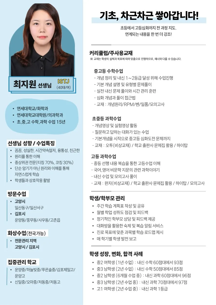 최지원 코치가 직접 작성한 소개서