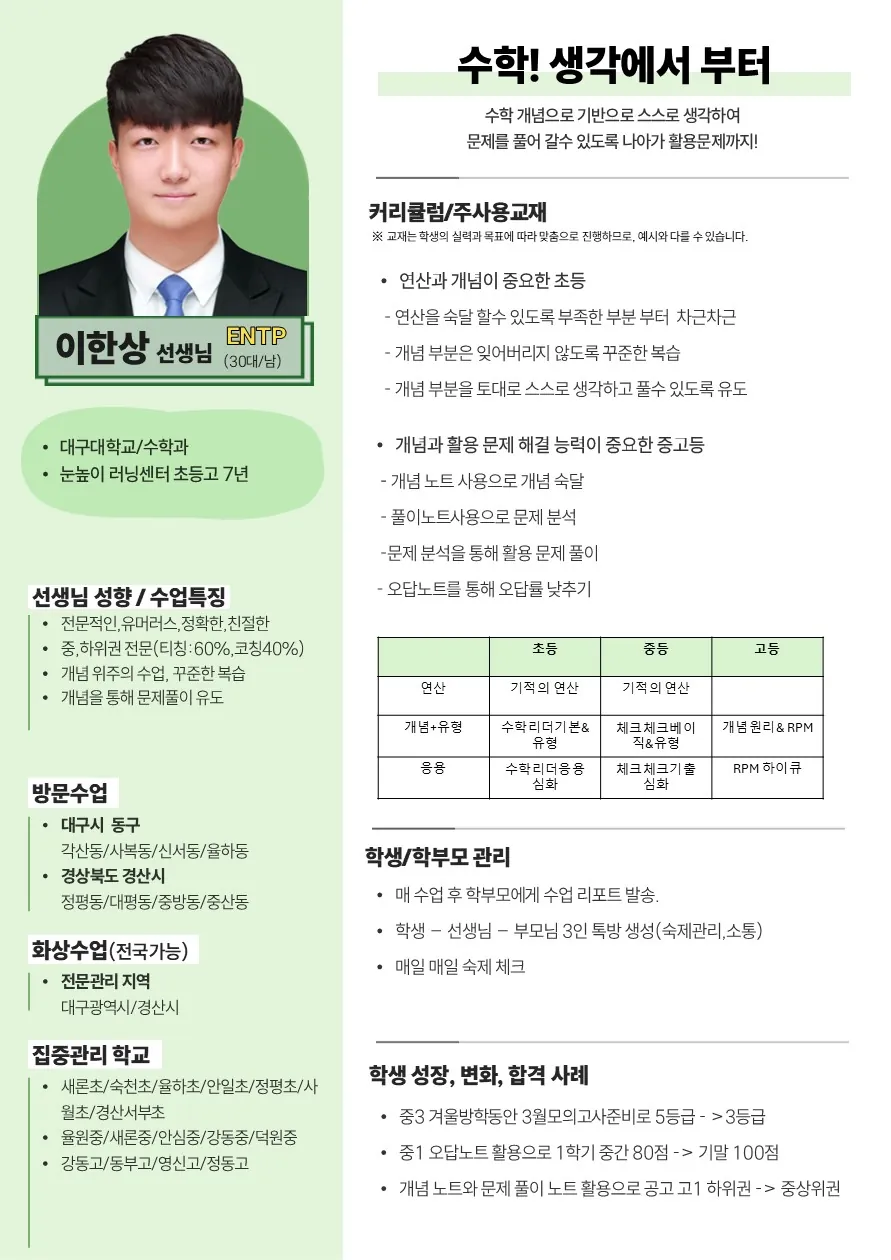 이한상 코치가 직접 작성한 소개서