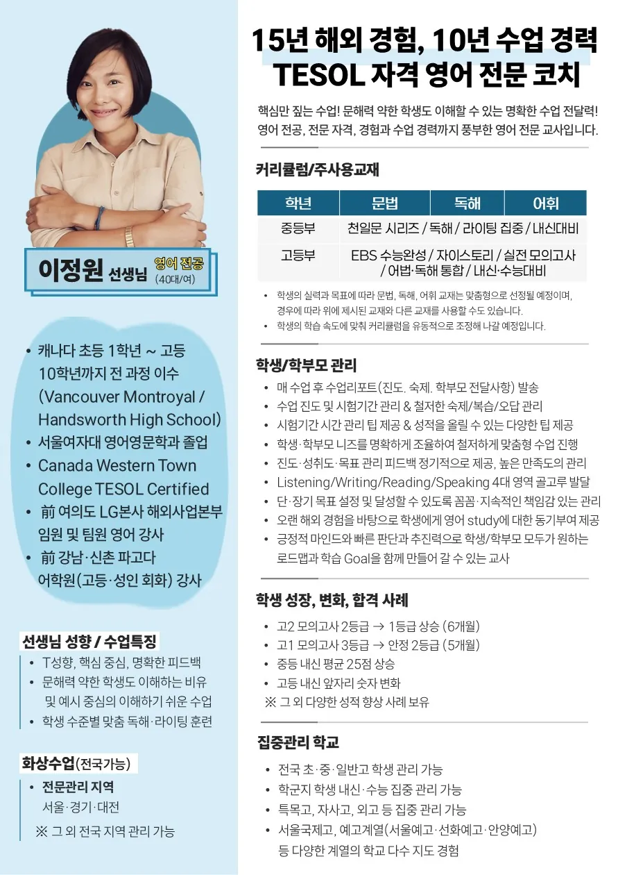 이정원 코치가 직접 작성한 소개서