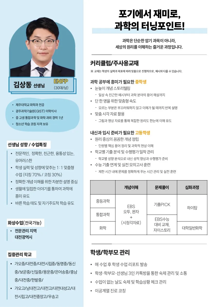 김상동 코치가 직접 작성한 소개서