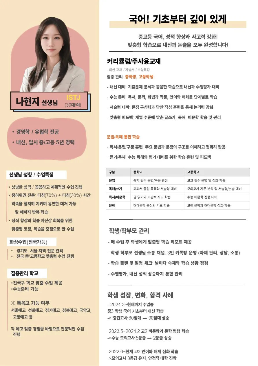 나현지 코치가 직접 작성한 소개서