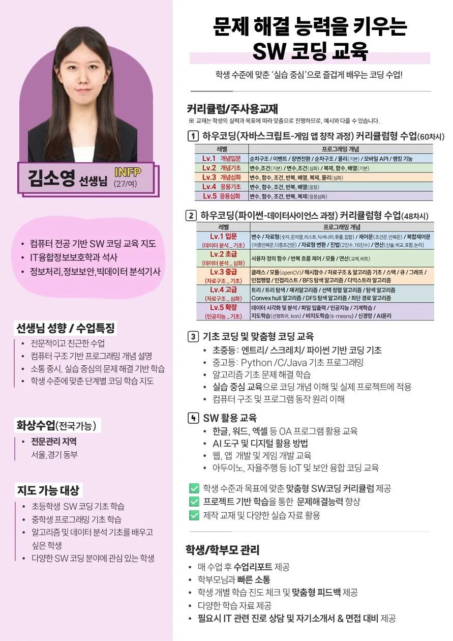 김소영 코치가 직접 작성한 소개서