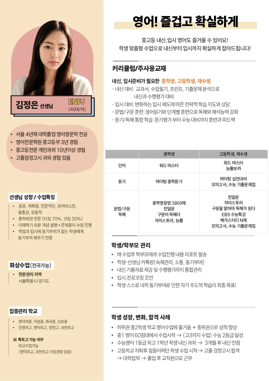 김정은 코치가 직접 작성한 소개서