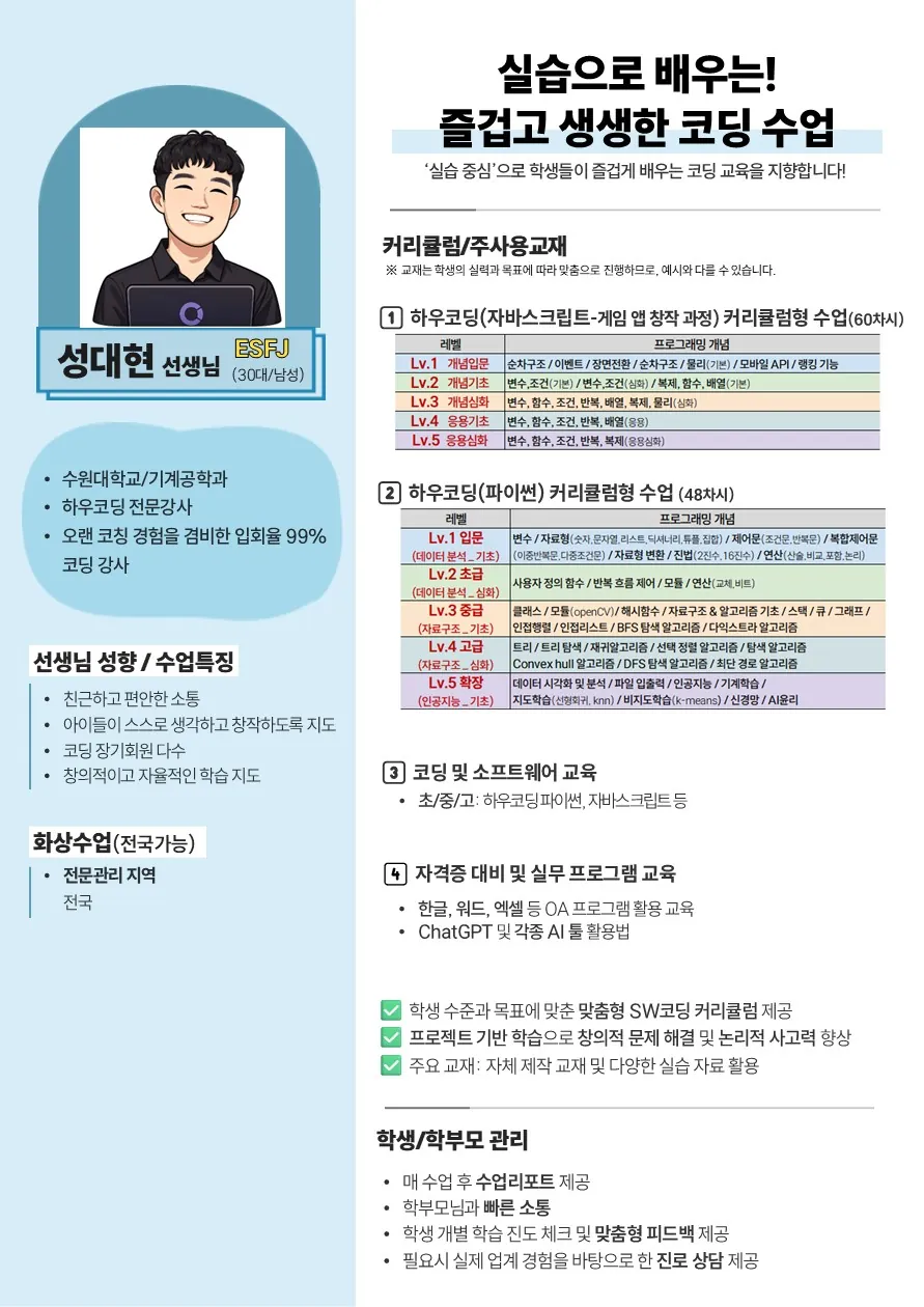 성대현 코치가 직접 작성한 소개서