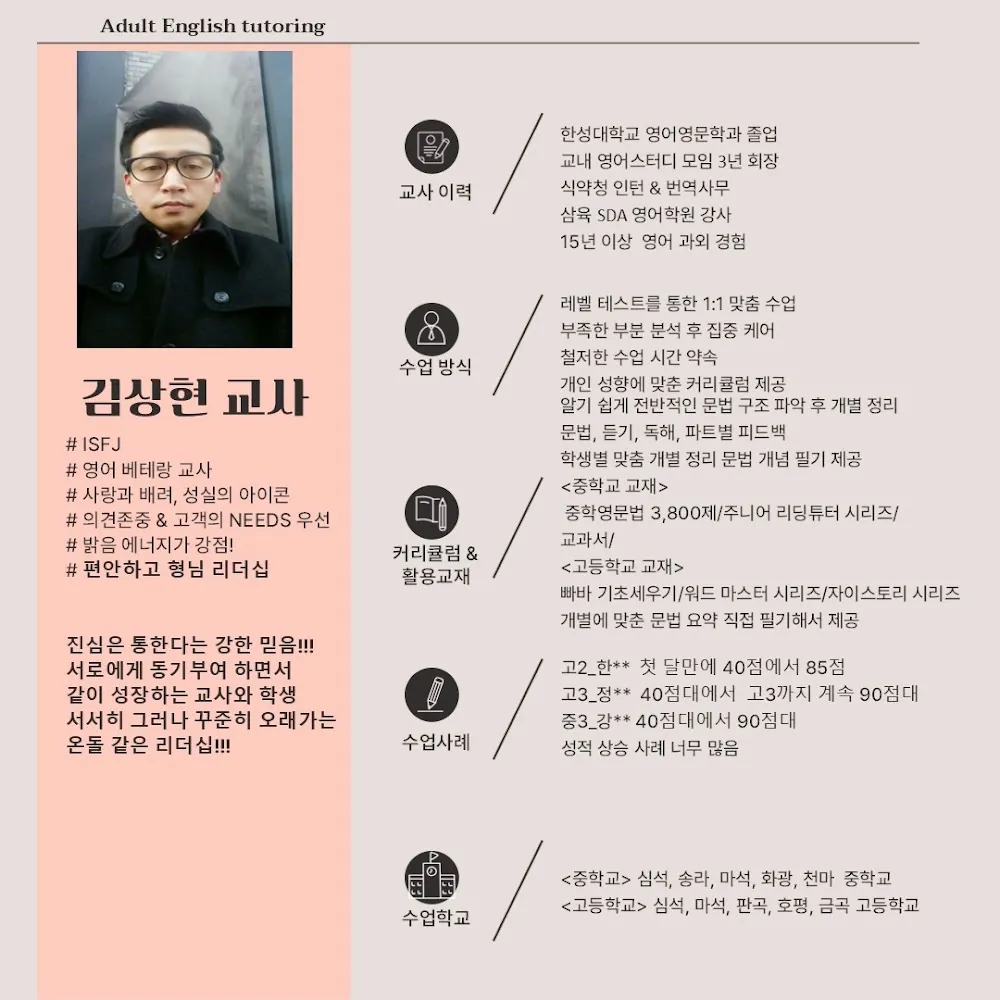 김상현 코치가 직접 작성한 소개서