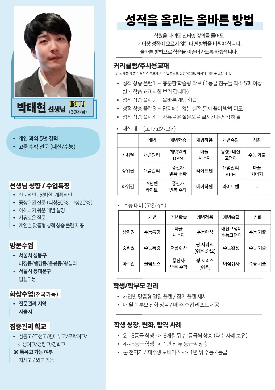 박태현 코치가 직접 작성한 소개서