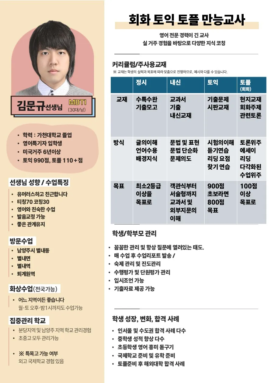 김문규 코치가 직접 작성한 소개서