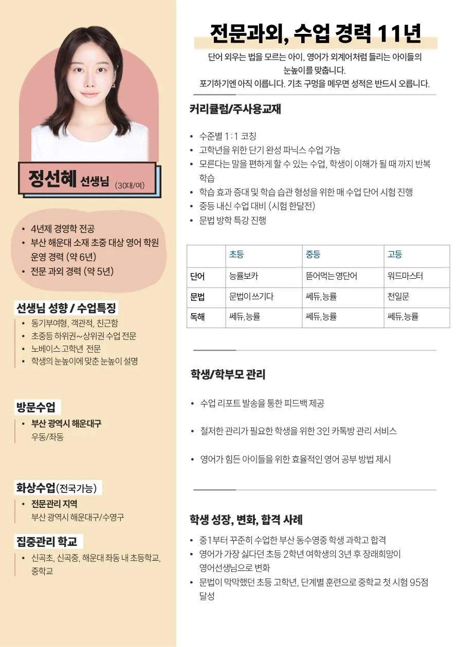 정선혜 코치가 직접 작성한 소개서