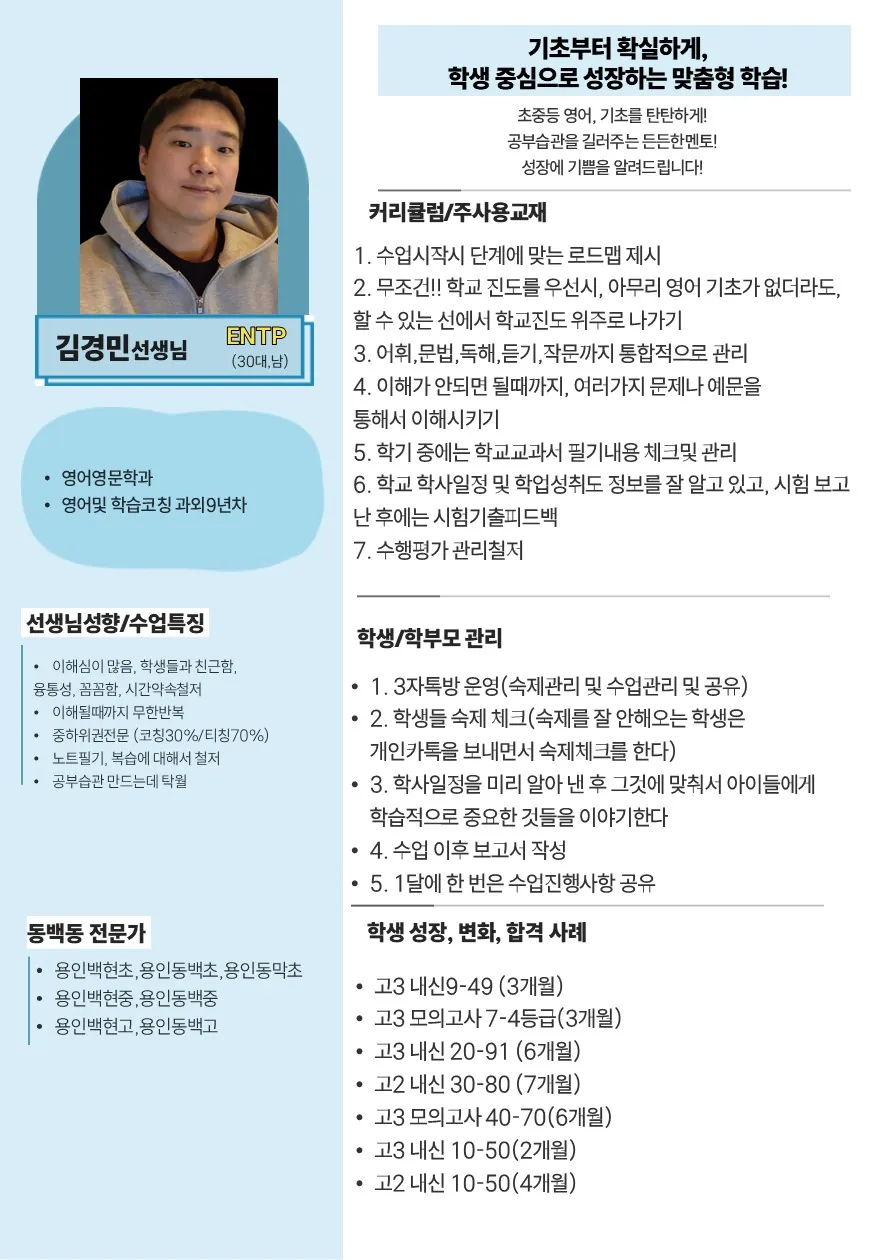 김경민 코치가 직접 작성한 소개서