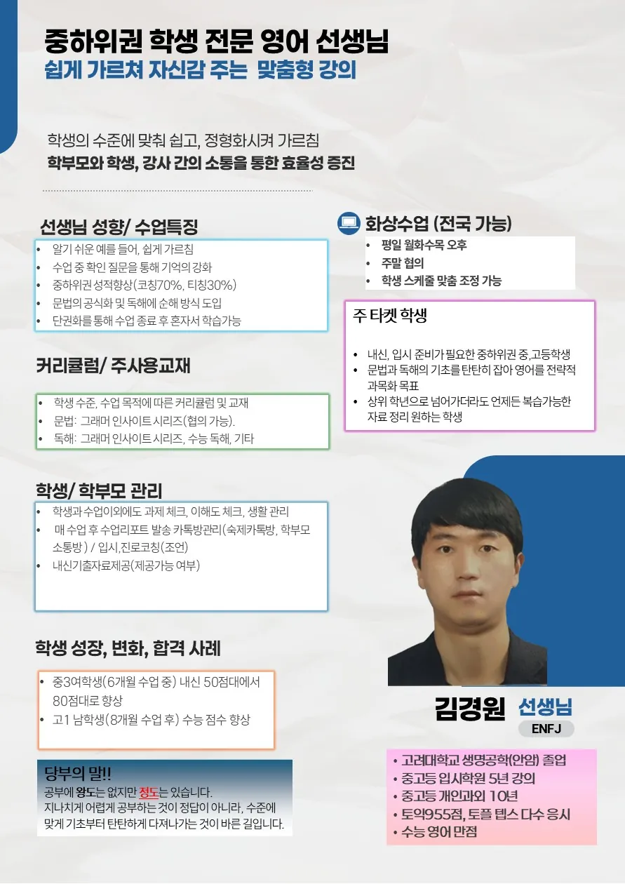 김경원 코치가 직접 작성한 소개서