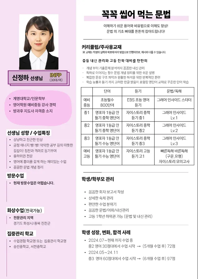 신정하 코치가 직접 작성한 소개서