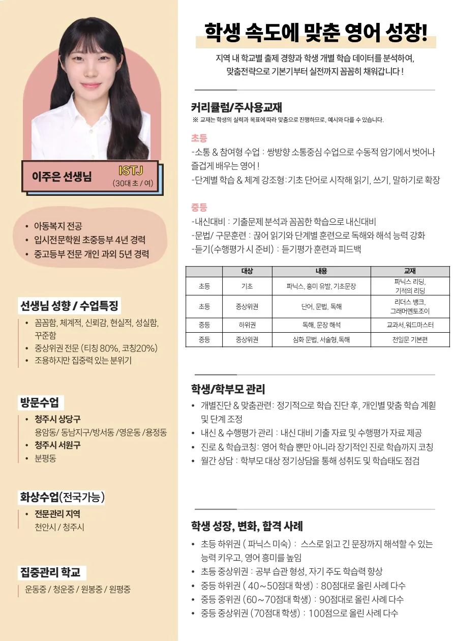 이주은 코치가 직접 작성한 소개서